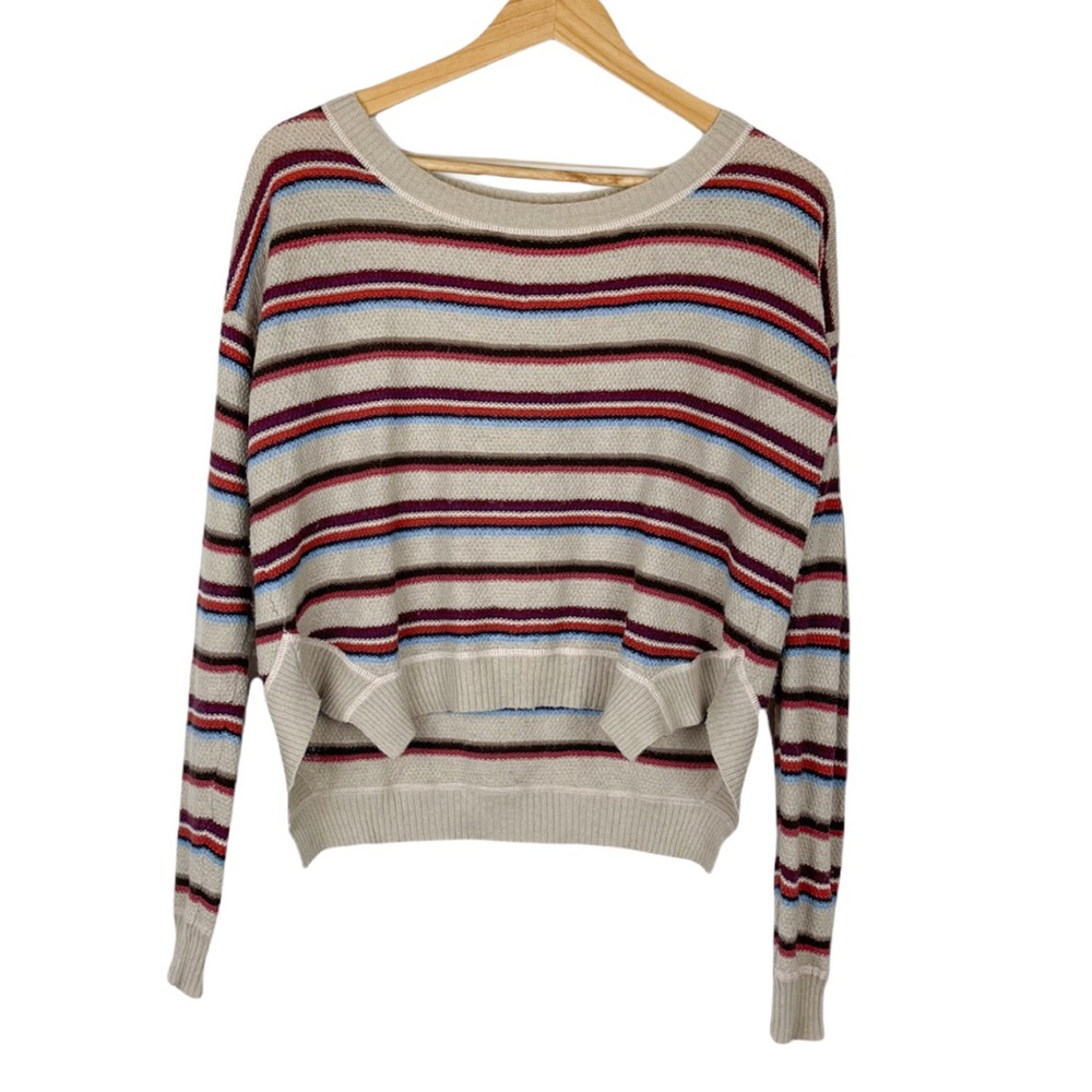 Free People Beach Roadtrip Striped Hi-Low Sweater Tan Size Small - Picture 3 of 8